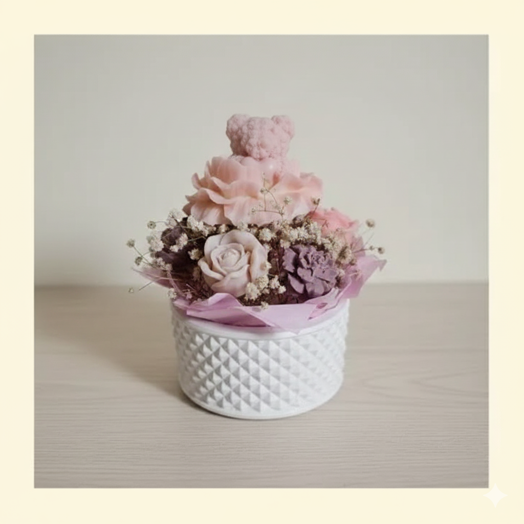 Ternura Infinita – Bouquette con Oso y Flores en Cera